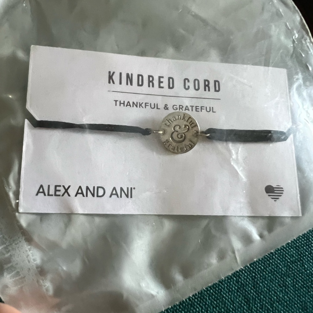 Alex and Ani Sterling Silver Cord Bracelet, Thankful and Grateful, NWT, OS